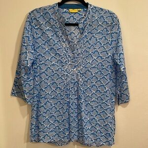 Roller Rabbit Blue White Printed 100% cotton Tunic Top